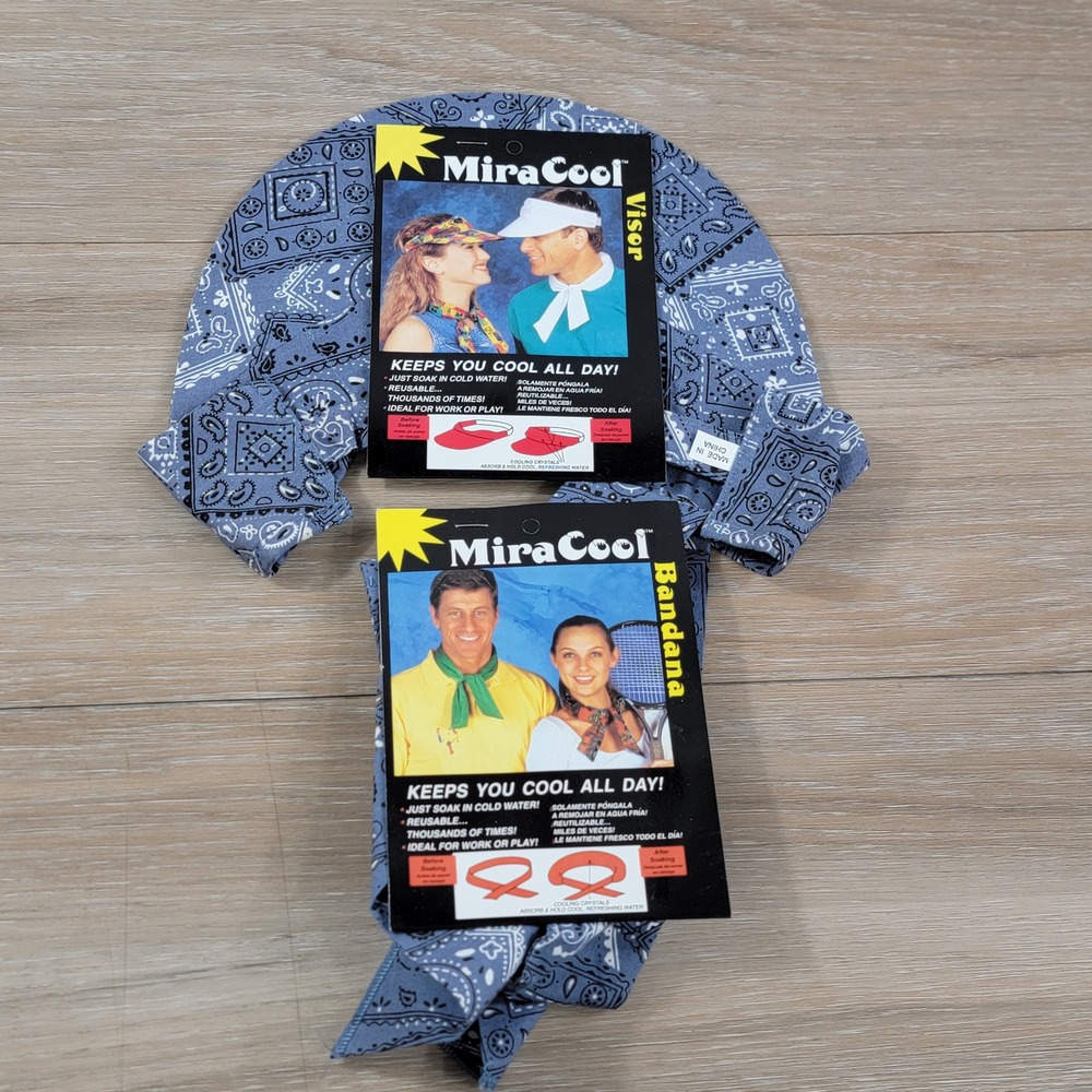 MiraCool Cooling Bandana and Visor Set Blue Paisley Print New With‎ Tags